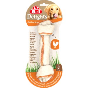 8in1 Kauknochen Delights L, Hundeknochen mit Hähnchenbrustfüllung für große Hunde.
