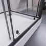 Detailaufnahme: Breuer Komplettdusche 120x90 cm, schwarzer Rahmen, weiße Wanne. Schiebetür links.