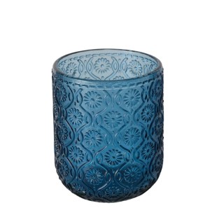 Blaues Boltze Trinkglas Molea, 240 ml, mit floralem Reliefmuster. Spülmaschinengeeignet.