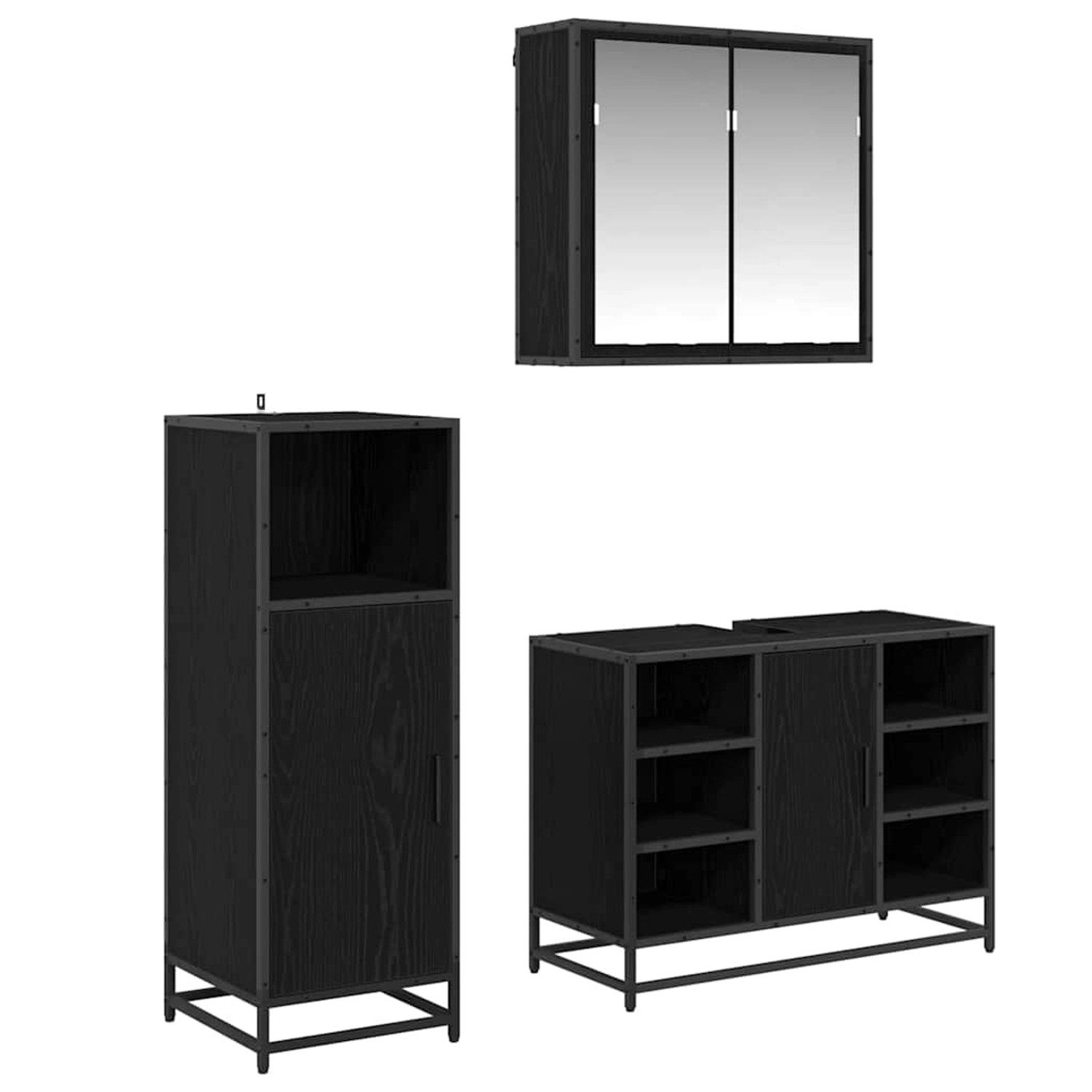 vidaXL Badezimmermöbel Set 3-Tlg Schwarz Eichen-Optik Holzwerkstoff 3402419 günstig online kaufen