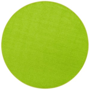 Runder, grasgrüner Velours Teppich (200cm) von Snapstyle Trend. Kurzflorteppich für Fußbodenheizung.