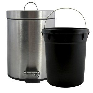 MSV Kosmetikeimer Edelstahl 5 l mit Inneneimer. Pedal-Eimer für Bad oder WC.