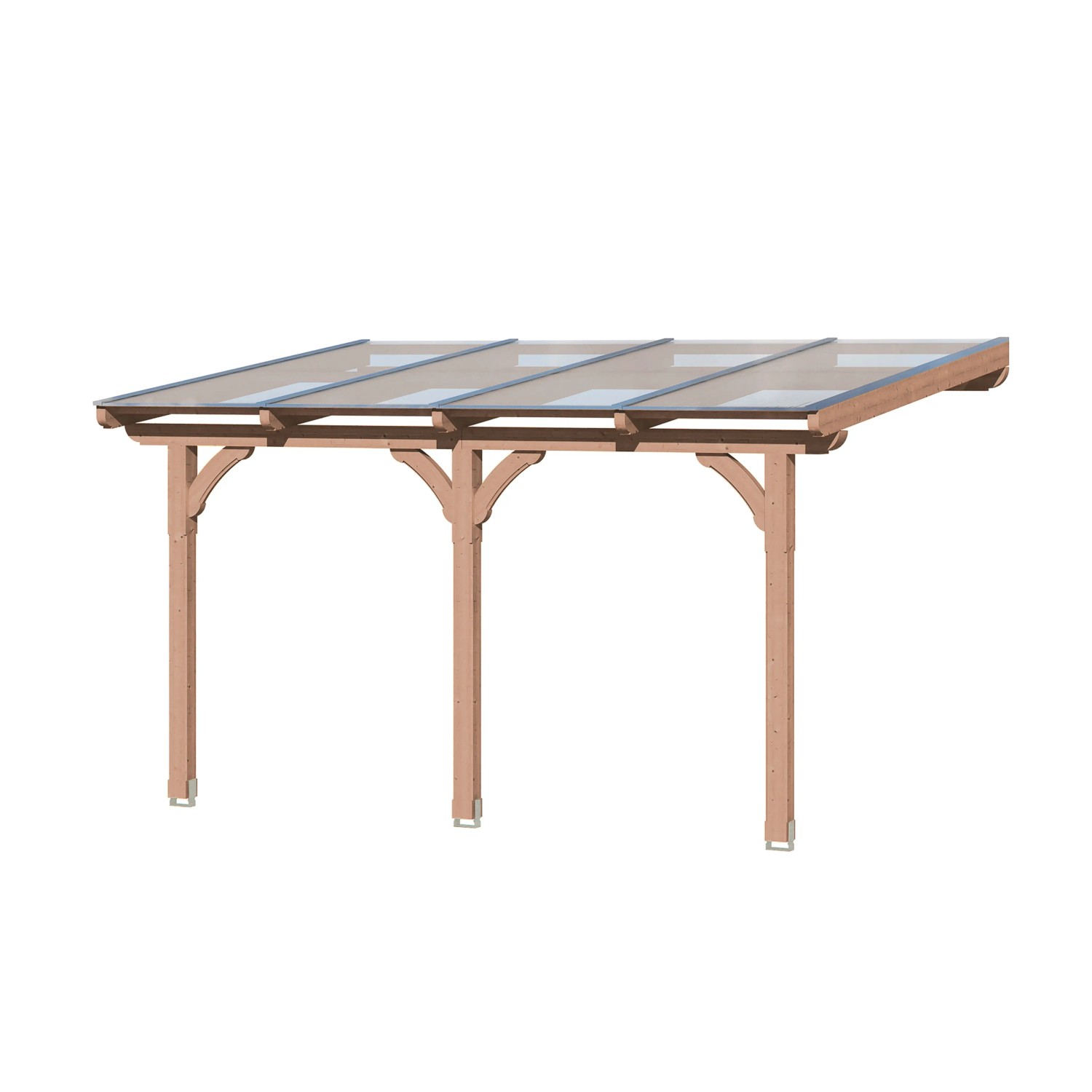 Skan Holz Terrassenüberdachung Rimini aus Douglasie mit klaren Doppelstegplatten.