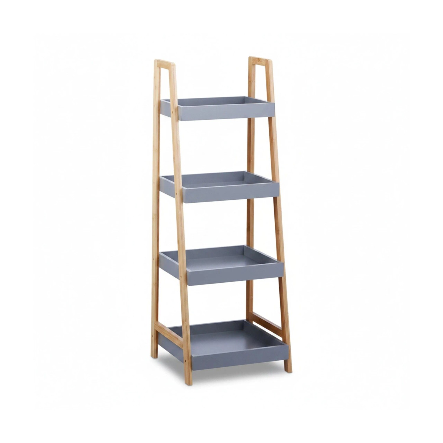 Relaxdays Badregal Bambus Grau mit 4 Ablageflächen 98 cm x 36 cm x 34,5 cm