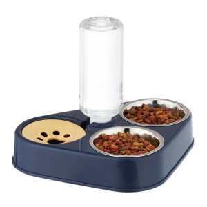 Relaxdays Doppelnapf mit Wasserspender Kunststoff Edelstahl Blau Silber Gelb Automatisch 25 cm x 28,5 cm x 20 cm 280 g