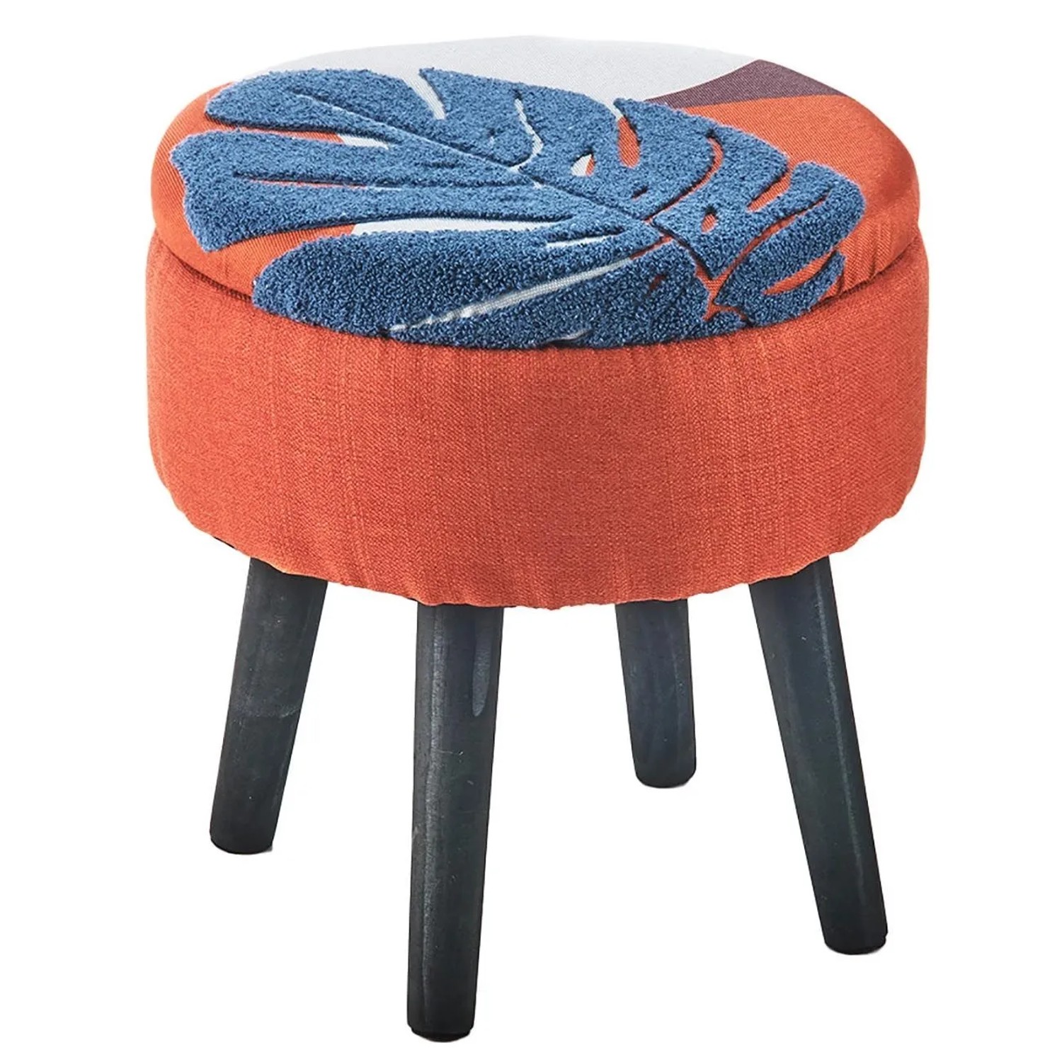 Kobolo Sitzhocker Fußhocker Hocker ASILI Orange mit Floralem Muster und Auf günstig online kaufen
