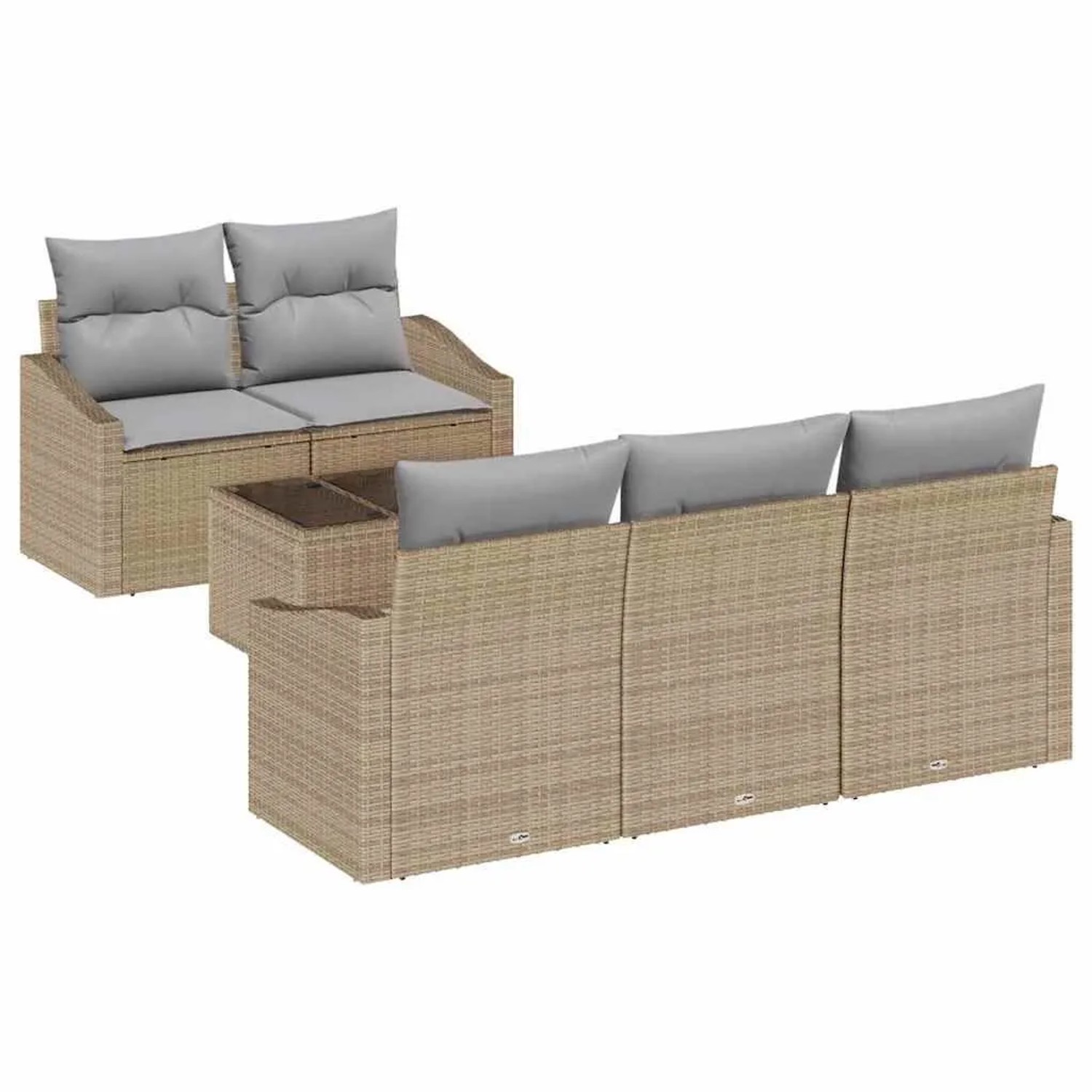 vidaXL Sofa Set mit Kissen 6-Tlg Beige und Grau Poly-Rattan 3355269 günstig online kaufen