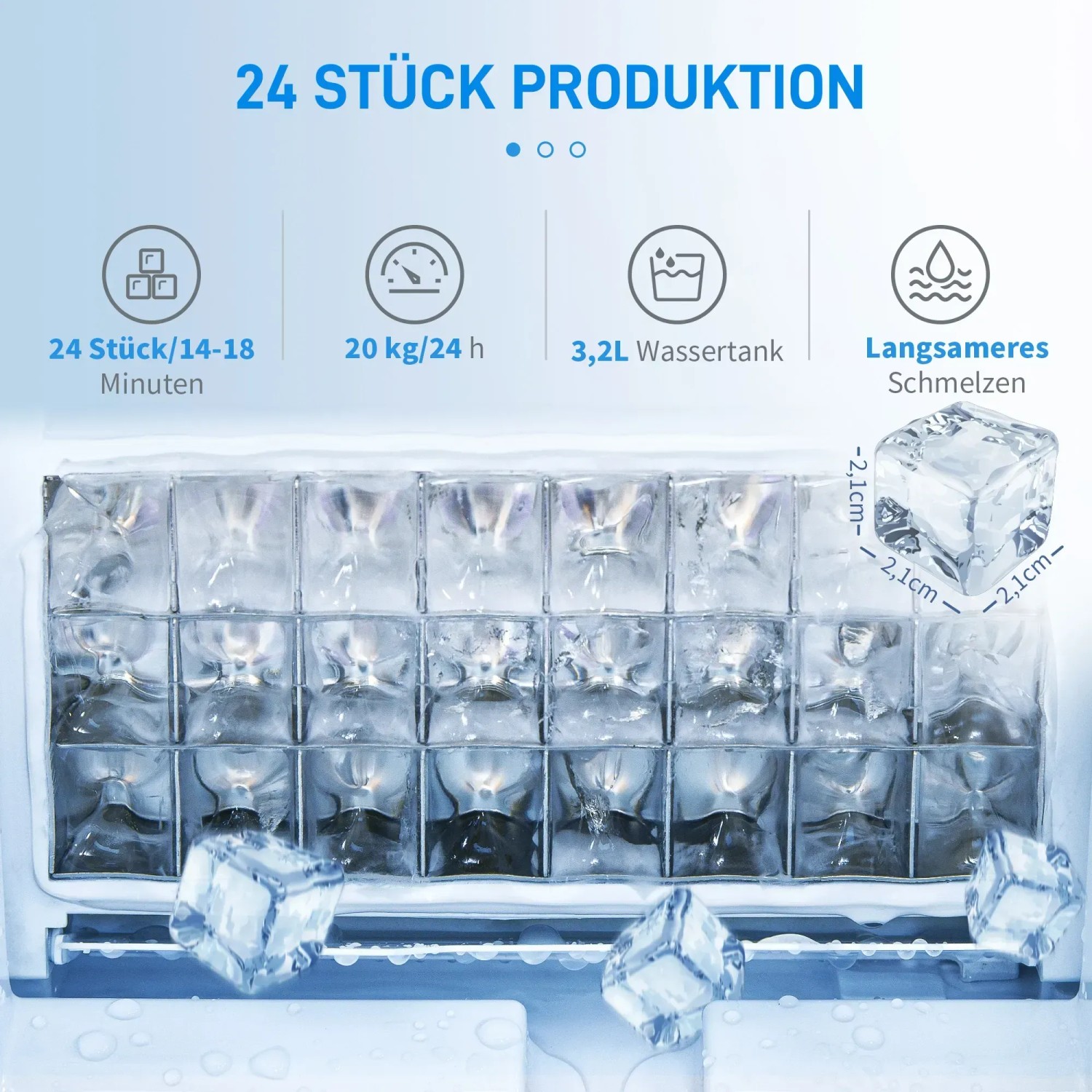 HOMCOM Eiswürfelmaschine: Edelstahl, silber. Produziert 24 Eiswürfel. Ideal für Haushalt & Party.
