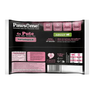 Pawsome Katzen-Nassfutter Adult Pute, 4er-Pack (340g) für ausgewachsene Katzen.