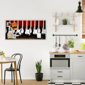 Banjado Magnettafel mit E-Gitarren Motiv, 78x37cm. Weiße Magnetwand für Notizen und Fotos.