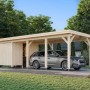 Palmako Carport Karl mit Geräteraum, hellbraun, aus Holz mit Auto. FSC®-zertifiziert.