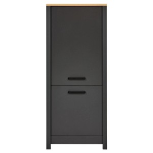 OBI Geräteschrank Veneto Anthrazit, Artisan Eiche Topplatte. Hoher Küchenschrank mit zwei Türen und Griffen für Stauraum.