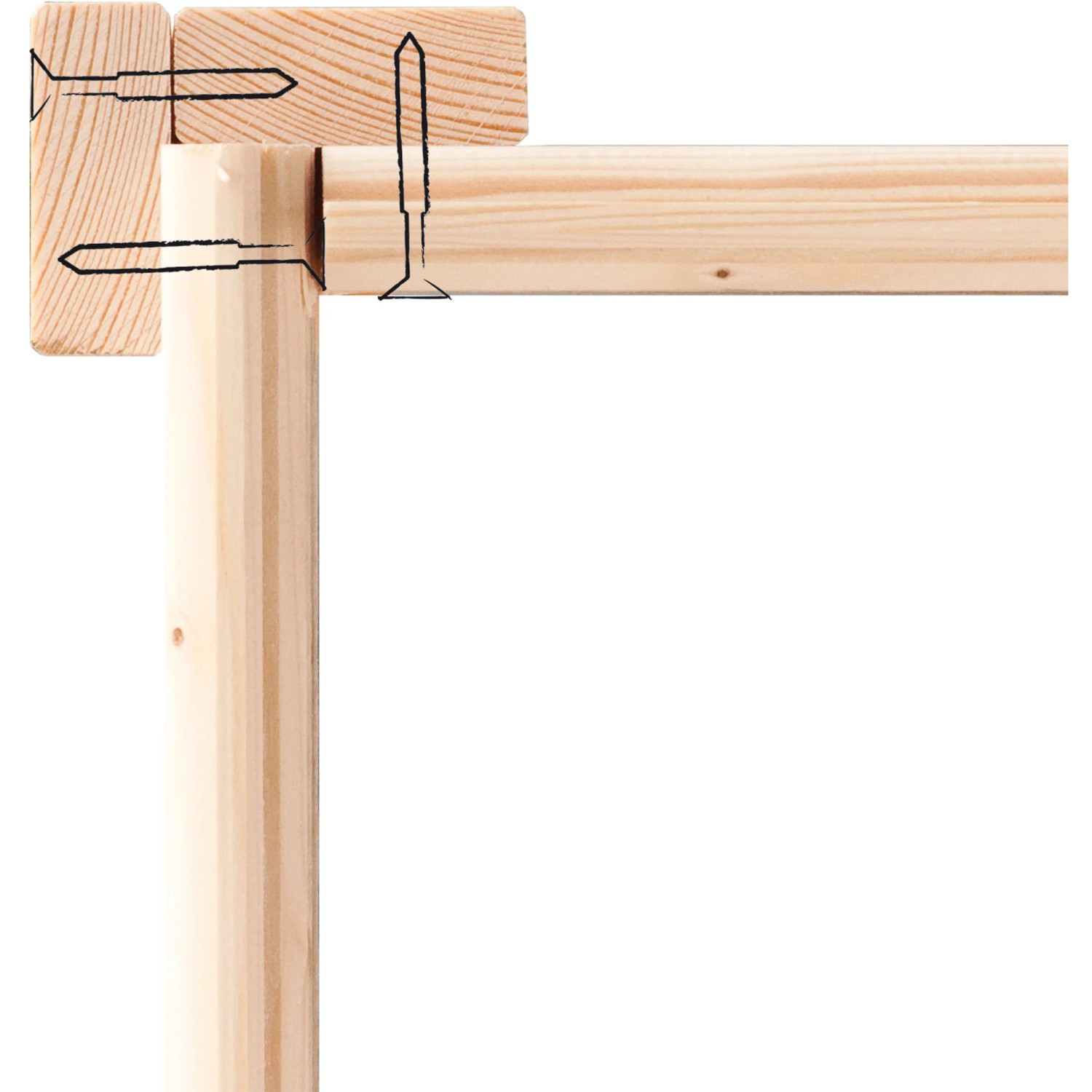 Detailansicht: Holzverbindung des Karibu Stelzenhaus Benjamin mit Schrauben.