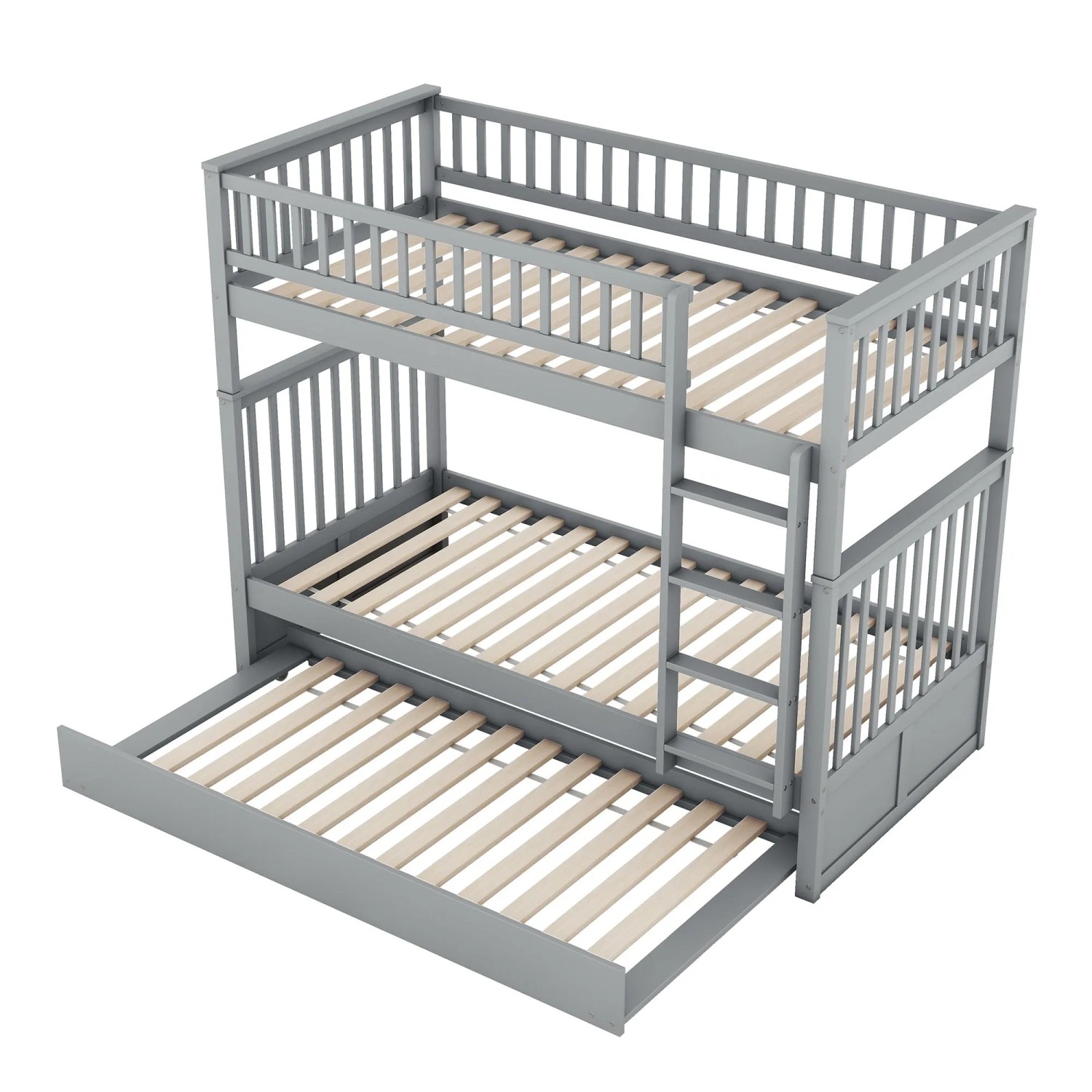 okwish Dreierbetten Etagenbetten 90×200 Kinderbett mit Ausziehbett Hohe Geländer und Stabile Treppe ohne Matratze