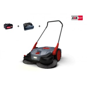 Starmix DuroSweep 77 PRO Akku-Kehrmaschine mit Akku und Ladegerät.