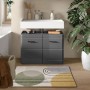 Grauer Waschbeckenunterschrank (80x56x34 cm) mit Hochglanz-Front im modernen Badezimmer.