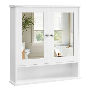 Weißer Songmics Spiegelschrank Sofie mit 2 Türen und offenem Fach.