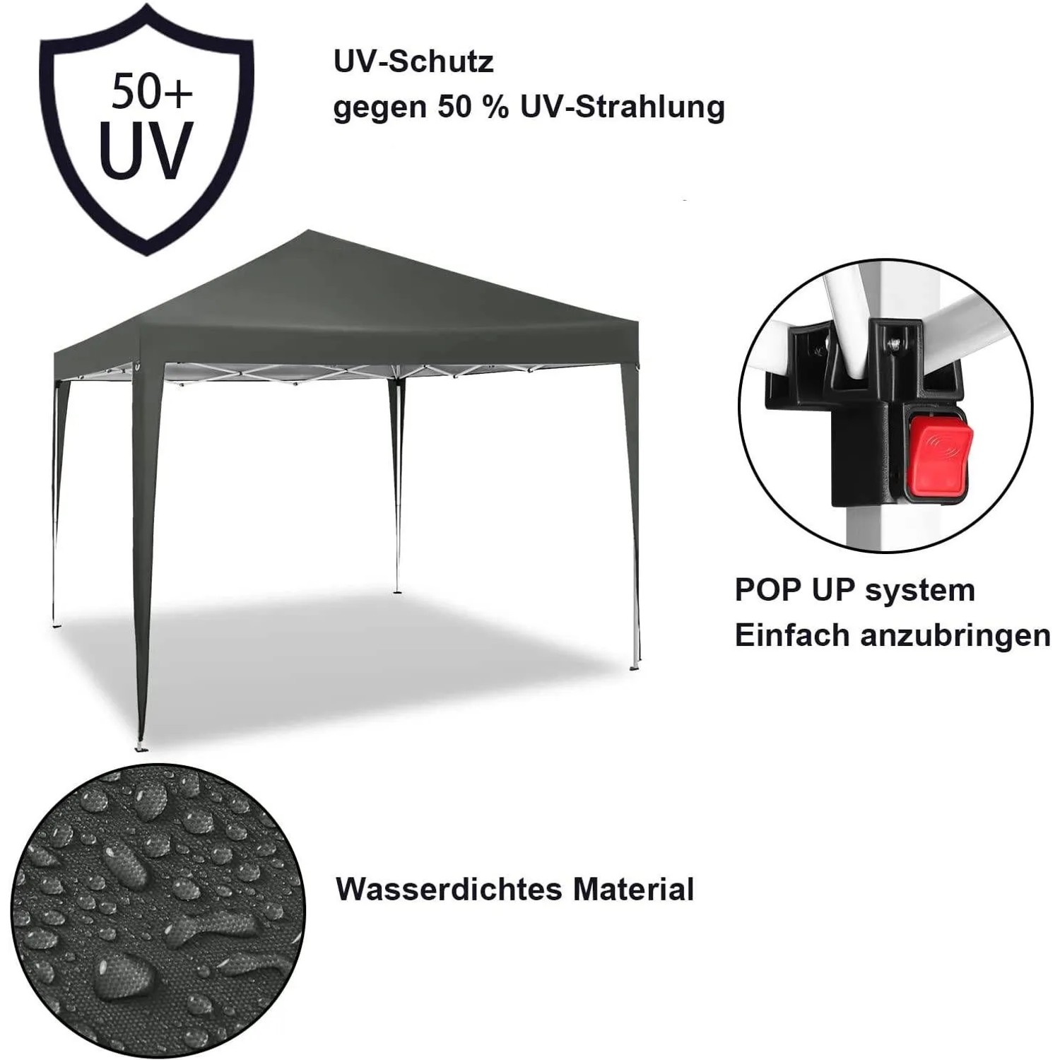WOLTU Pavillon Pop-Up Wasserdichter Sonnenschutz 3 x 3 m Grau_5