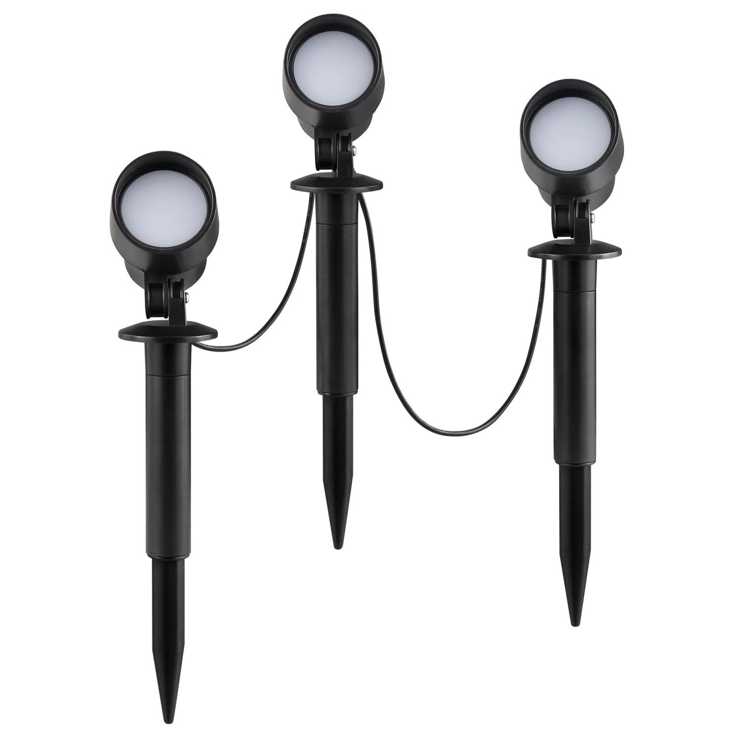 3er Set: Schwarze LED-Außenspießleuchte Kamara für Garten, Beet und Rasen.