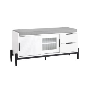 SoBuy Schuhbank mit Sitzfläche Sitzbank Dielenbank mit Schiebetüren FSR187-W