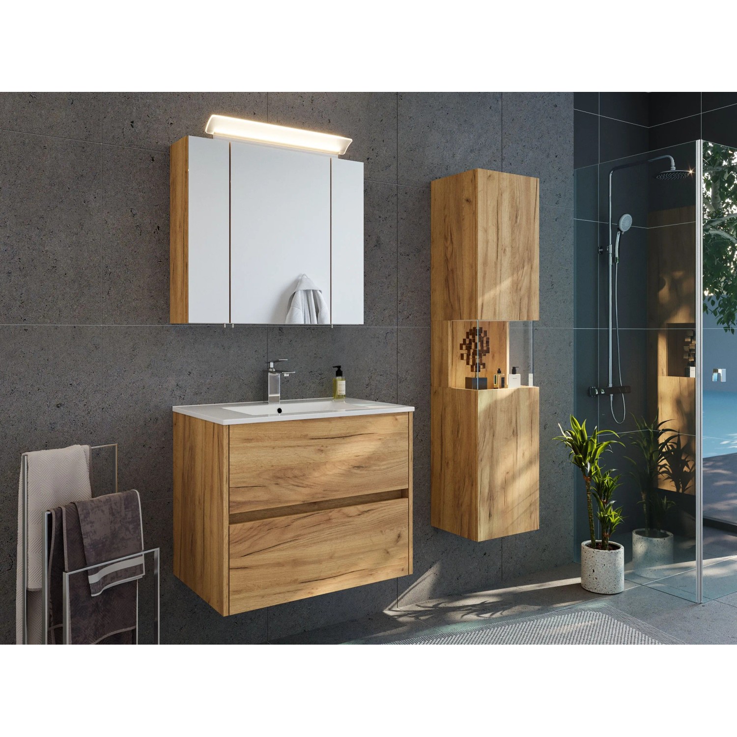 Posseik Badmöbelset Limes Eiche Gold 70 cm 3tlg