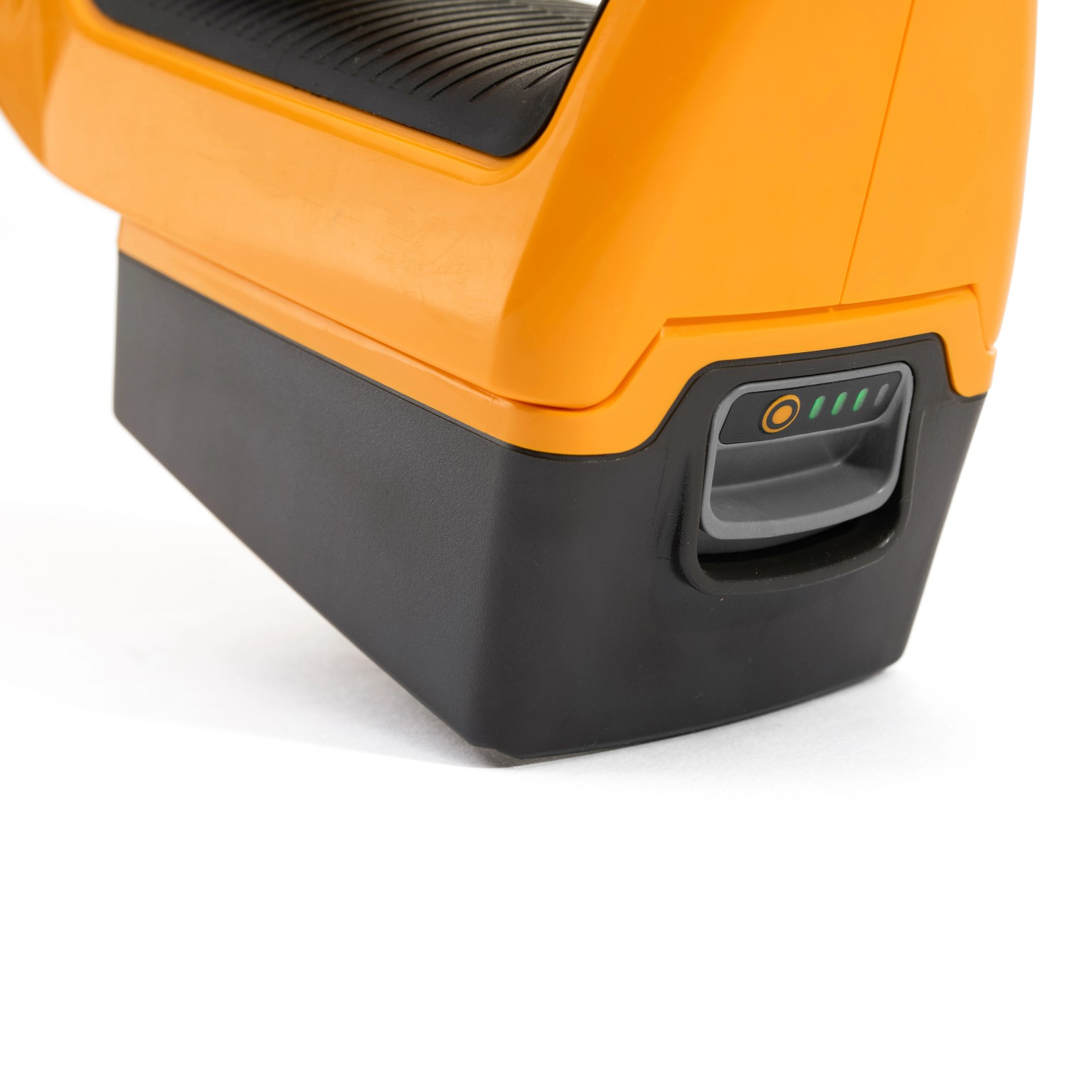 Detailaufnahme: Stiga Akku (20V) für Multitool/Heckenschere mit Ladestandsanzeige.