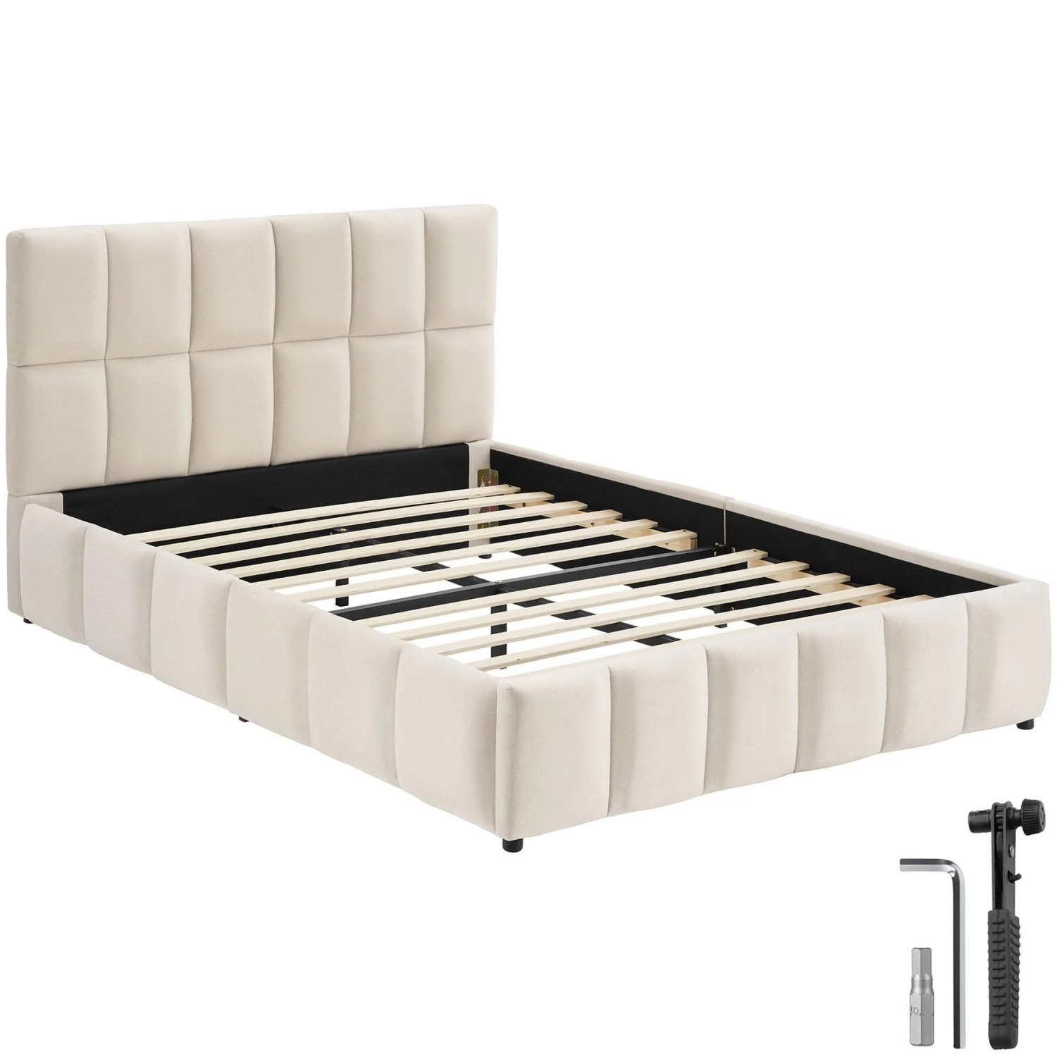 Tectake Polsterbett Shirley Samtbezug Mit Steppmuster Integrierter Lattenrost 120 x 200 cm 220 x 133 x 93 cm Samtoptik Sand