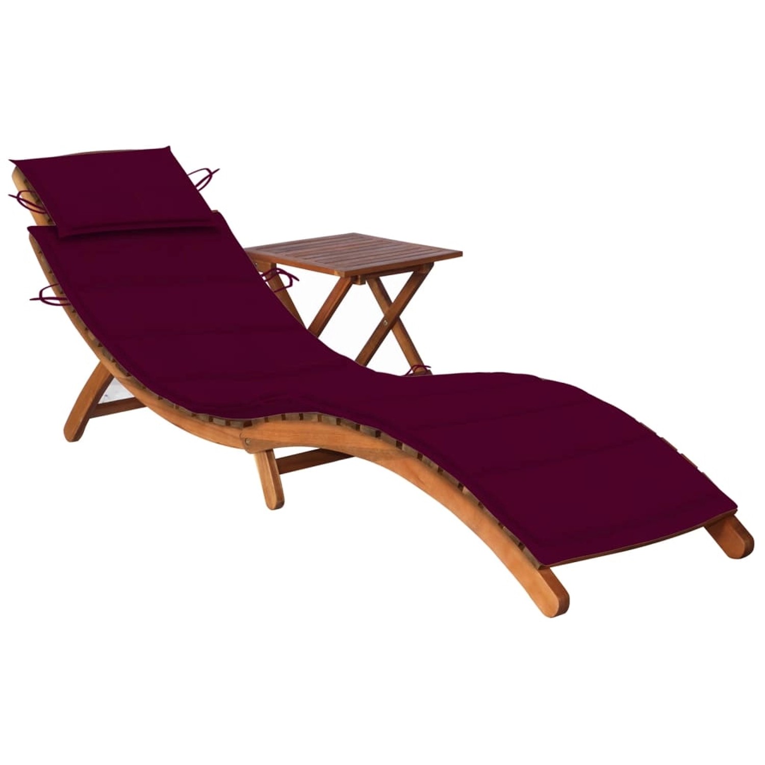 vidaXL Sonnenliege mit Tisch und Auflage Massivholz Akazie Polsterfarbe  Weinrot
