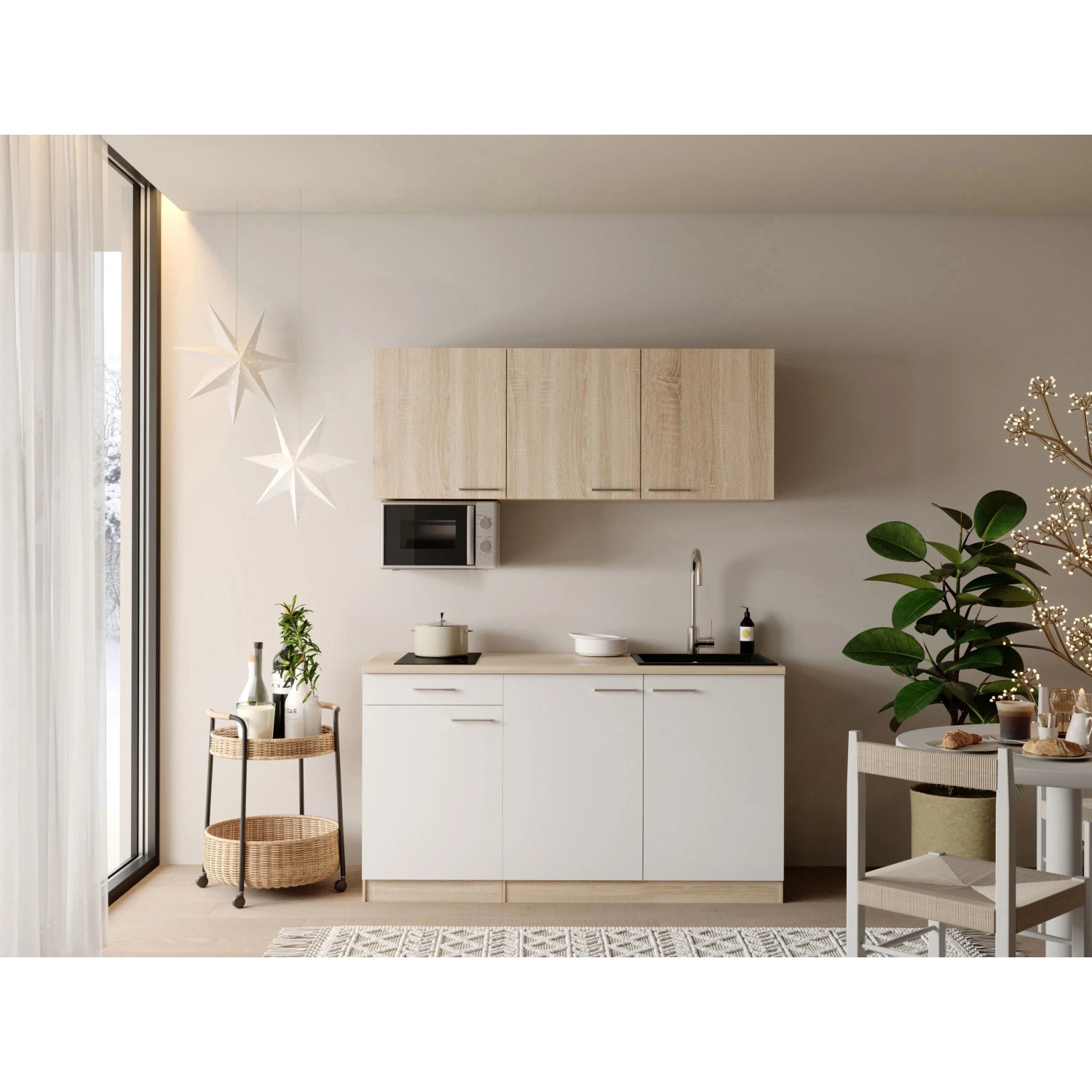 Respekta Ingrid Singleküche 150 cm Weiß inkl. Mikrowelle