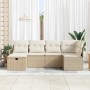 Beiges 6-tlg. vidaXL Garten-Sofa-Set aus Polyrattan mit Kissen und Stauraum.