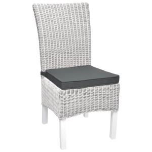 Beautissu Loft SK Stuhlkissen Graphitgrau, 4er Set, auf weißem Stuhl. Sitzkissen für mehr Komfort.