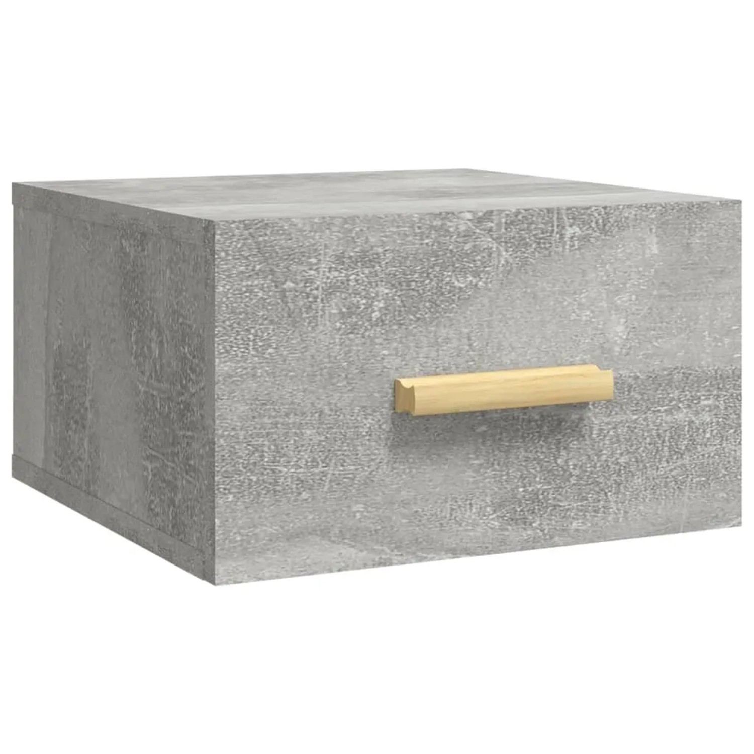 2er Set Wand-Nachttische in Betongrau (35x35x20 cm) mit Holzgriff.
