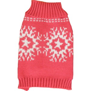 Roter Heim Hundepullover mit weißem Schneeflockenmuster, Größe 25.