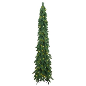 Schlanker, künstlicher Weihnachtsbaum (210 cm) mit warmweißen LEDs für festliche Stimmung.