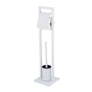 WENKO Stand WC-Garnitur Mengara Weiß mit WC-Bürste und Toilettenpapierhalter.