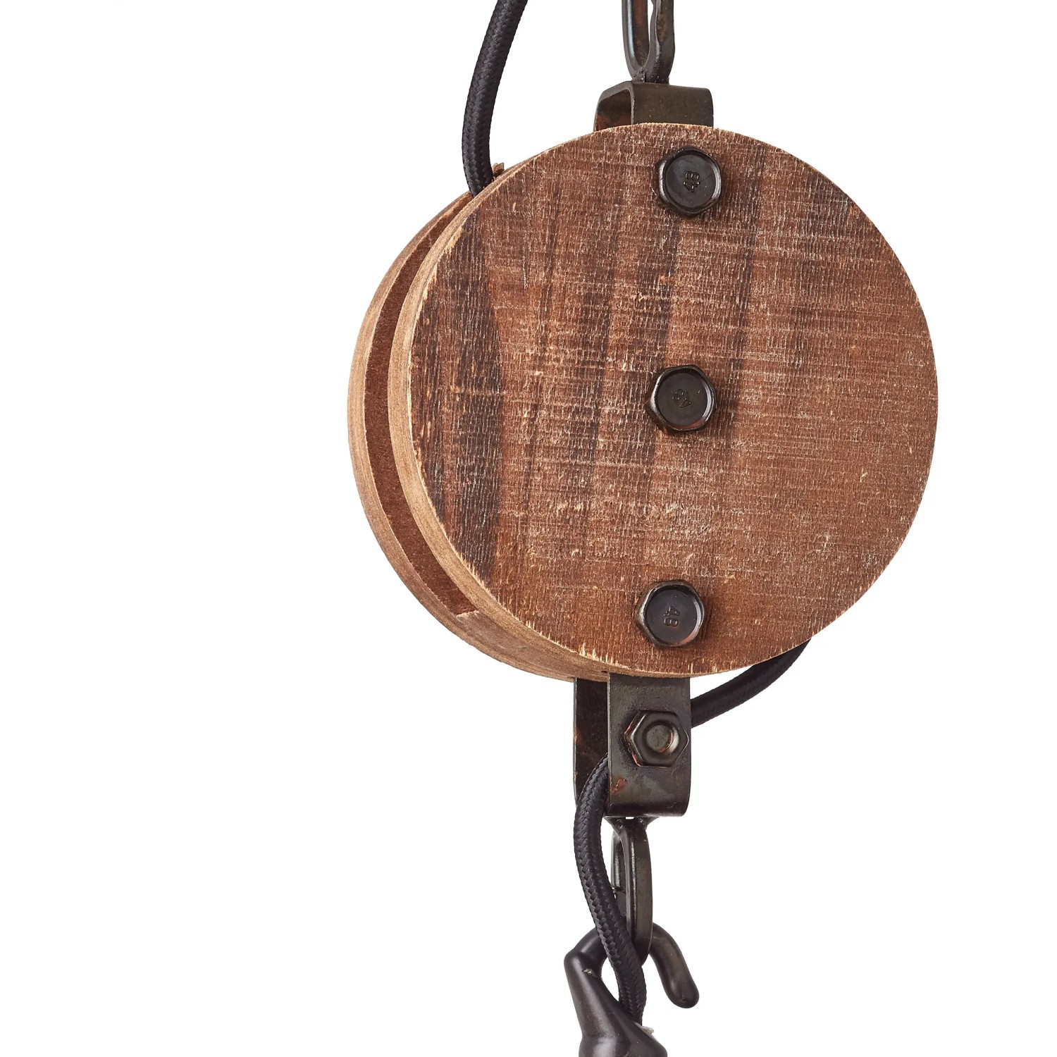 Detailaufnahme: Antik-schwarze Brilliant Pendelleuchte Matrix 2, 34 cm, Holz-Optik.