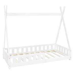 Weißes ML-Design Kinderbett Tipi 80x160 cm mit Rausfallschutz und Lattenrost.