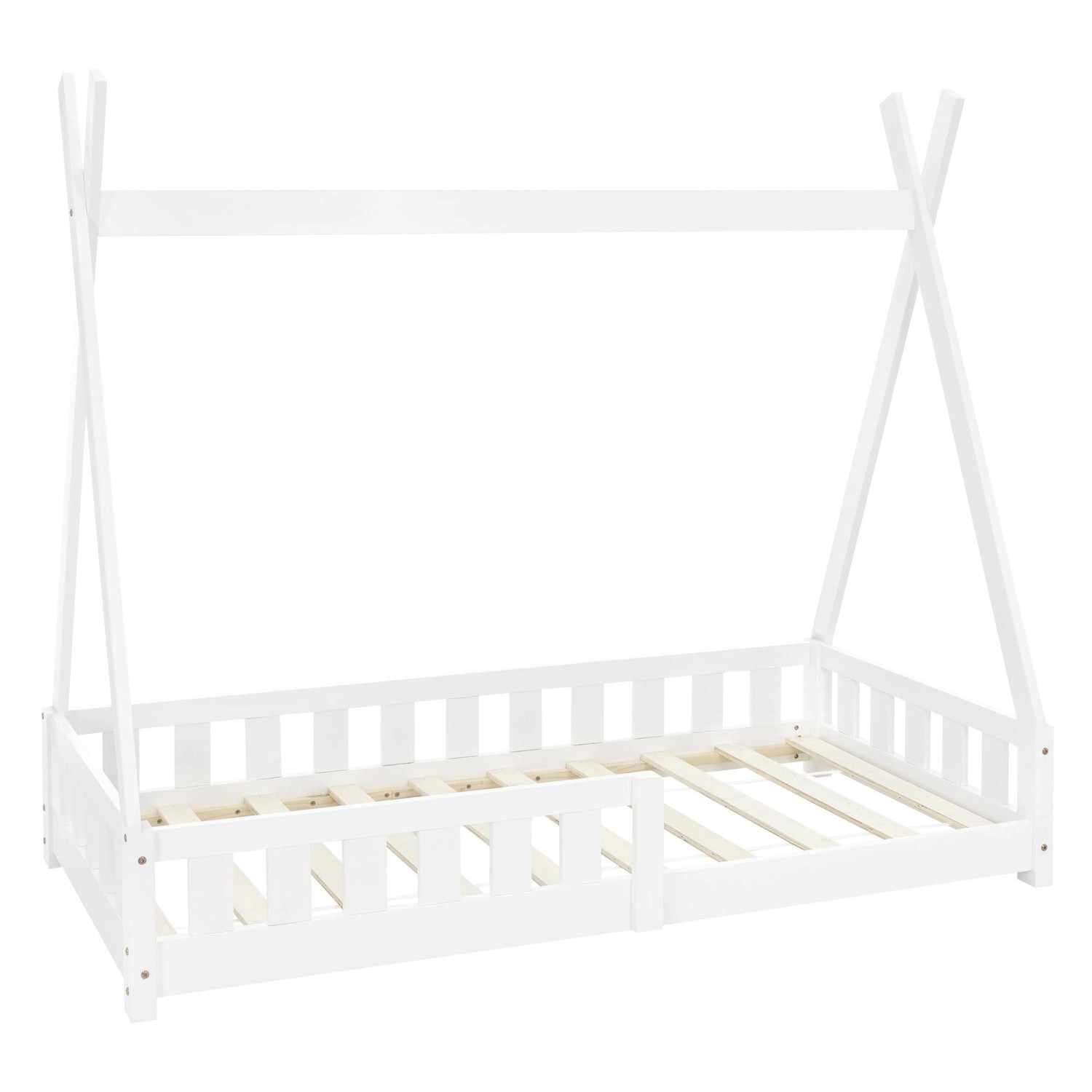 ML-Design Kinderbett Tipi 80x160 cm Weiß mit Rausfallschutz Lattenrost