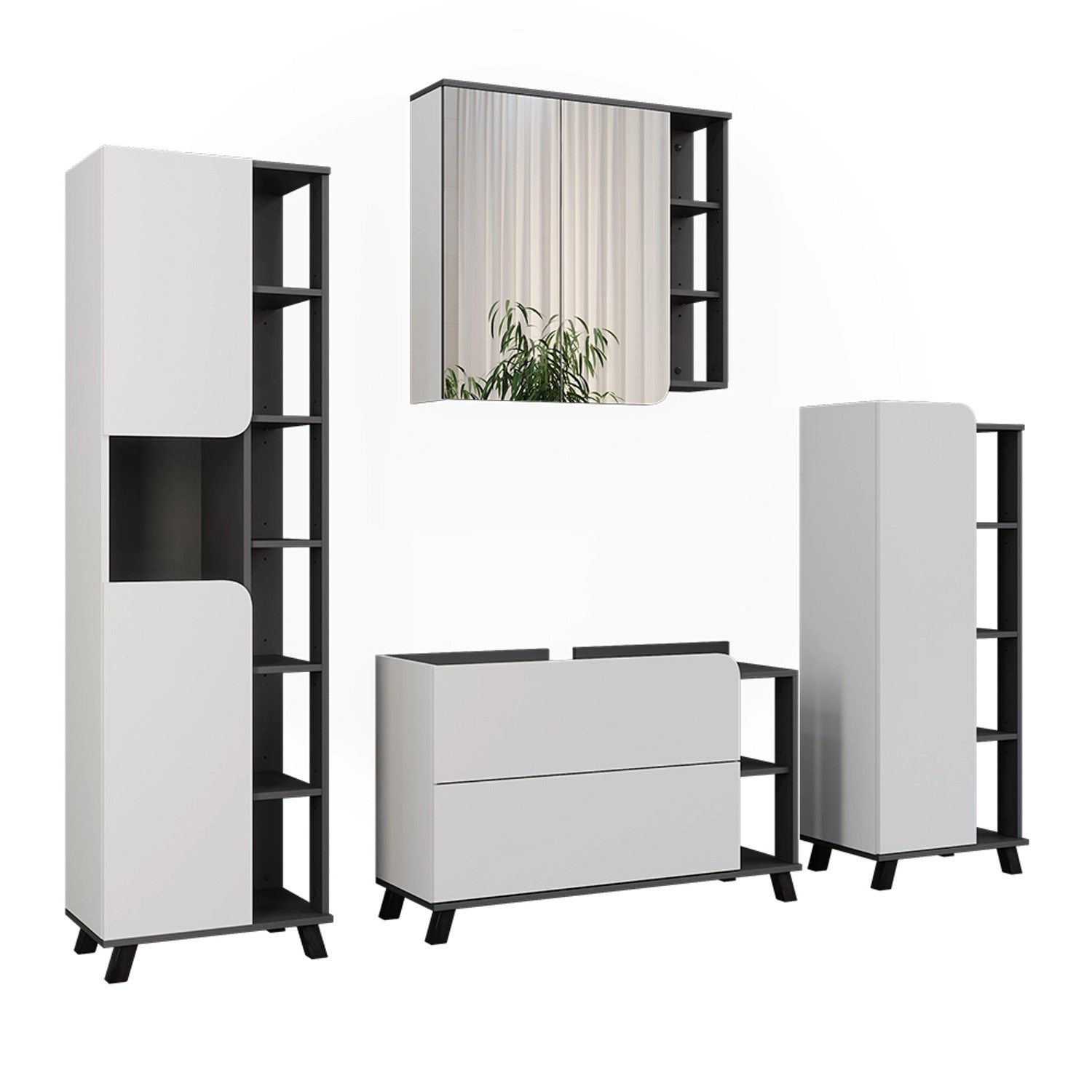 Vicco Badmöbel-Set Karen Anthrazit/Weiß 4 Teile Opt 2 günstig online kaufen