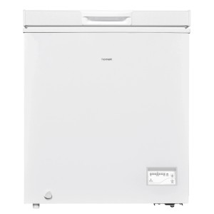 Weiße homeX Gefriertruhe mit 142L Volumen und elektronischer Regelung.