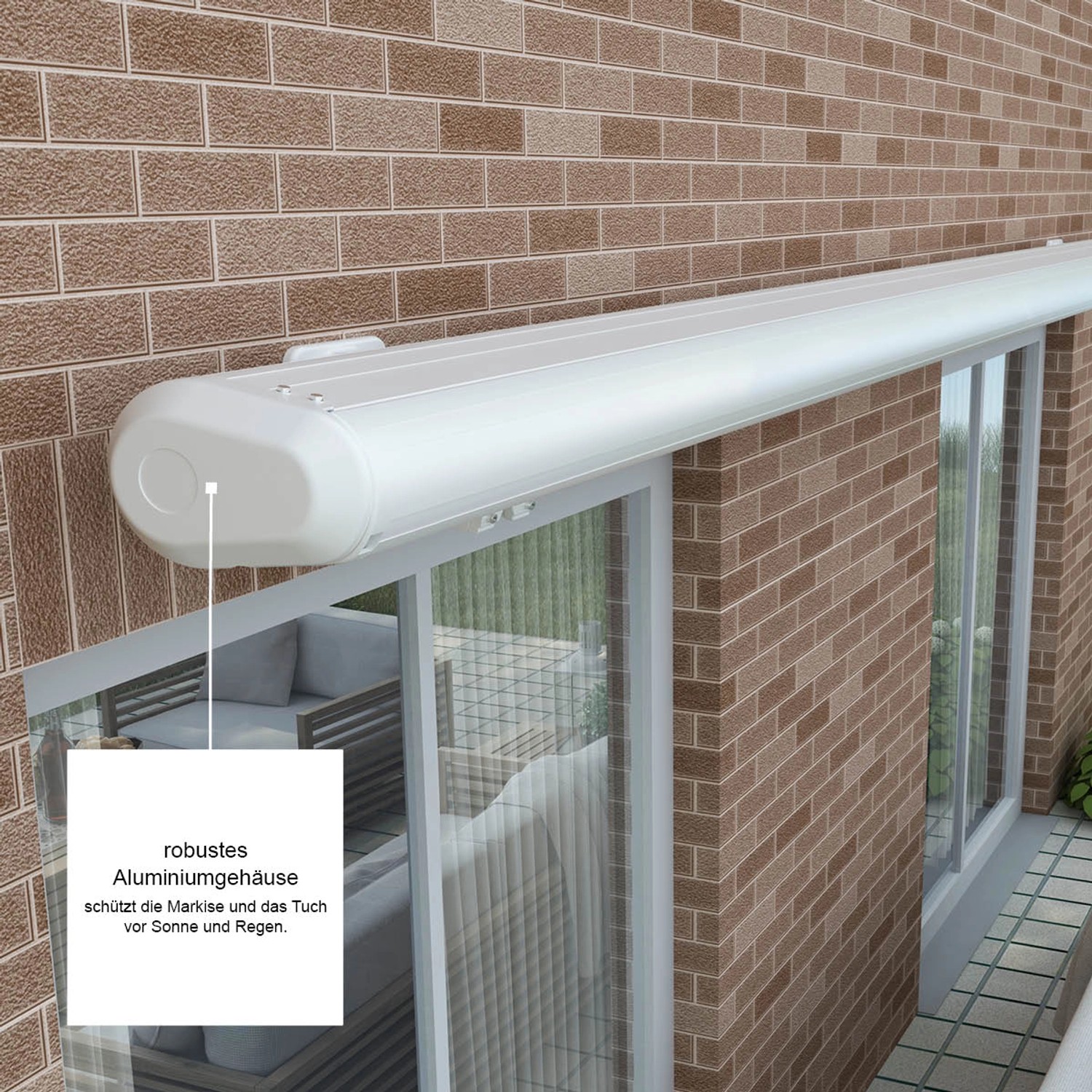 Elektrische Kassettenmarkise in Anthrazit (5,0x3,0 m) mit schieferfarbenem Tuch.