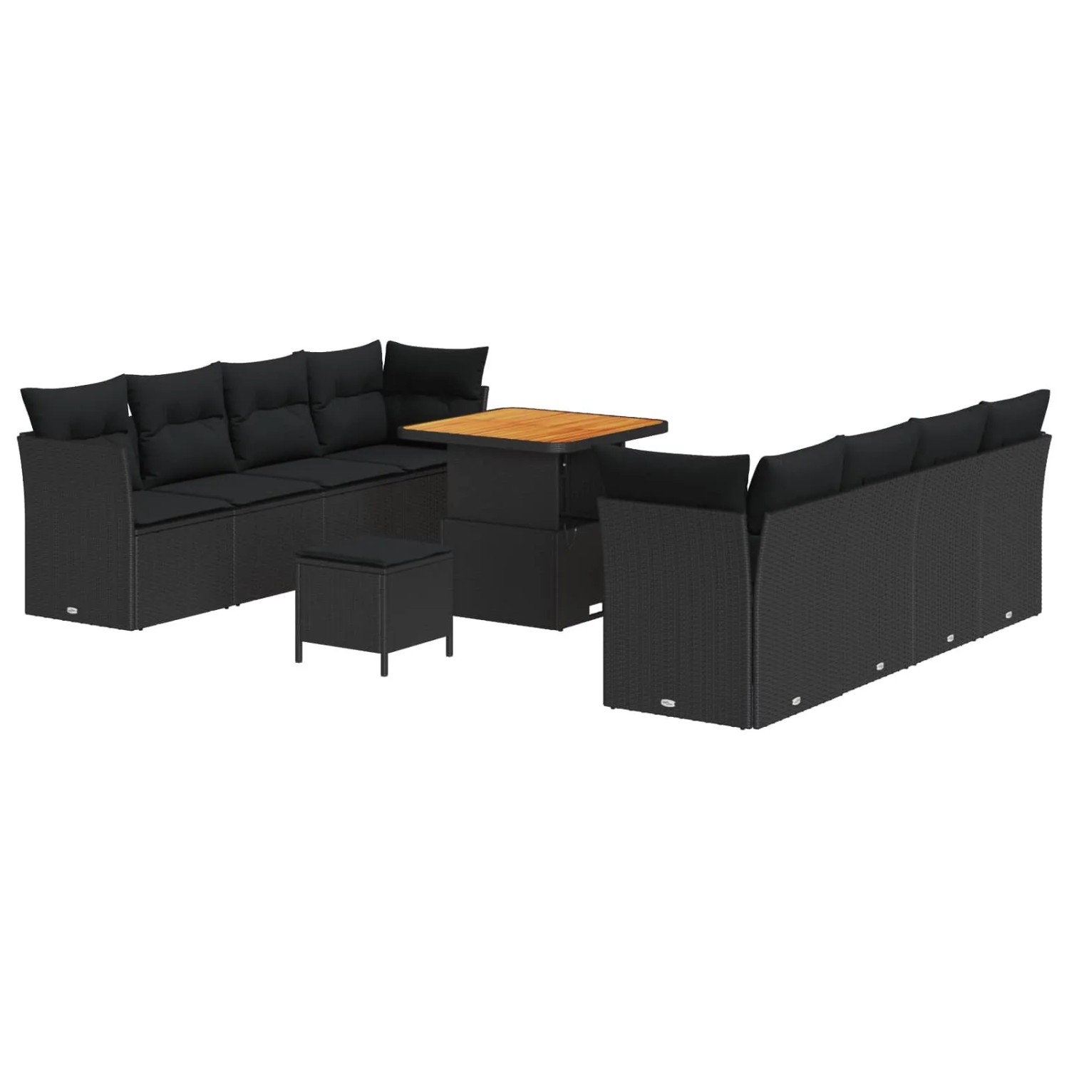 vidaXL Gartensofa-set mit Kissen 11-Tlg Schwarz Poly-Rattan 3363404