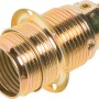 Messingfarbene E14 Lampenfassung mit Ring zur Lampenschirmfixierung.