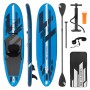 Blaues ECD Germany Stand Up Paddle Board 320x82x15cm mit Kajaksitz und Zubehör.