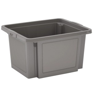 Graue H-Stapelbox, 23 Liter, zur Aufbewahrung und platzsparenden Lagerung.