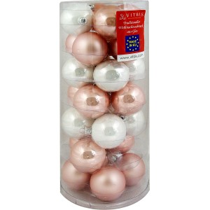 Vitbis Weihnachtskugeln, 28 Stück, rosa-weiß, Glas, glänzend und matt.