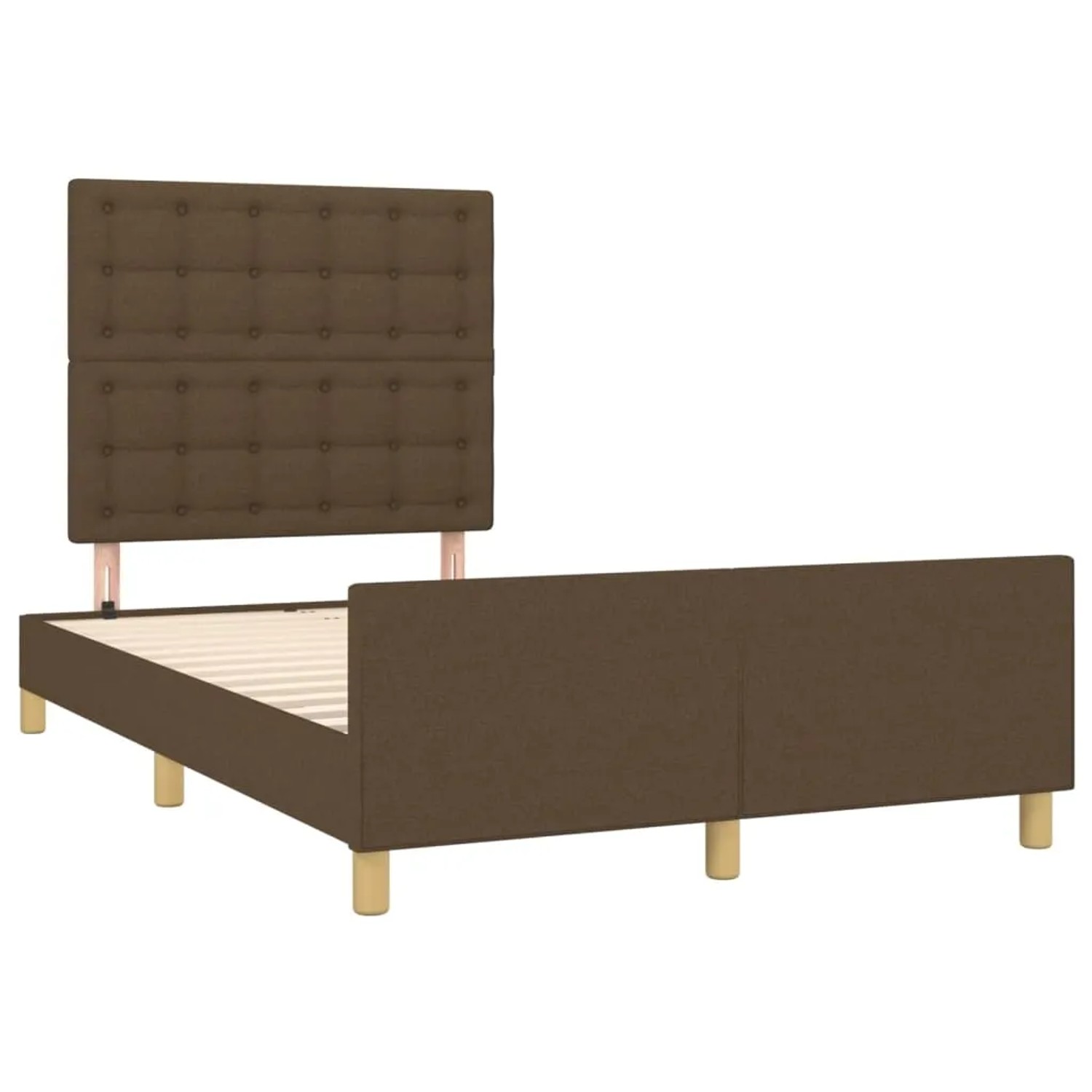 Dunkelbraunes Stoff-Bettgestell 120x200 cm mit Kopfteil für Schlafzimmer.