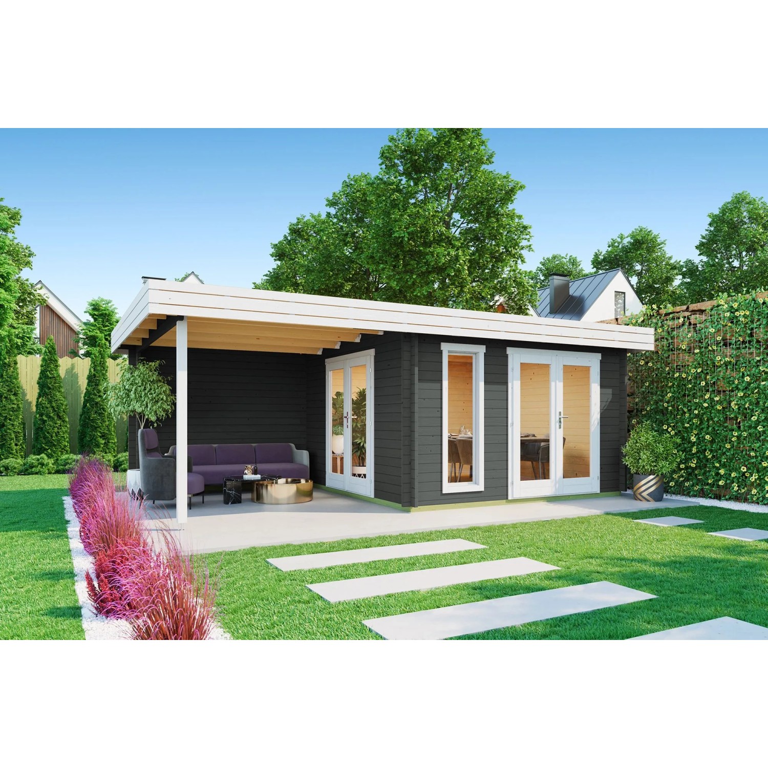 Lasita Holz-Gartenhaus Anders Flachdach Lasiert 360 cm x 360 cm 9,4 m²