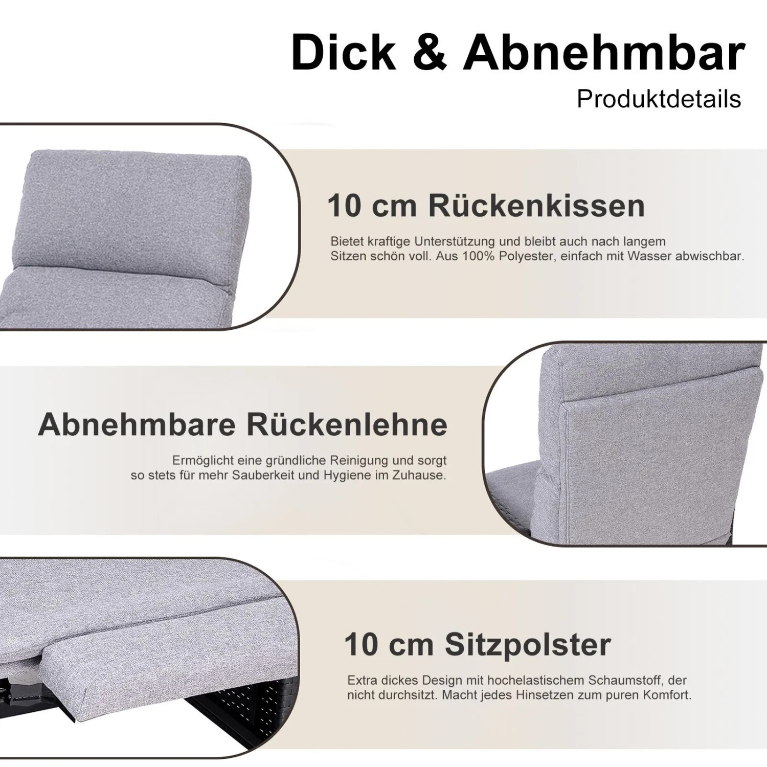 Details des HOMAVO Gartensessels: Abnehmbare Rückenlehne, Sitz- und Rückenkissen.