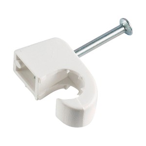 Weiße Express-Schelle (7-11 mm) mit Nagel zur Kabelbefestigung, 200er Pack.